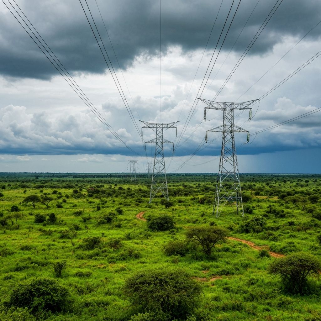 High voltage transmission line across green landscape